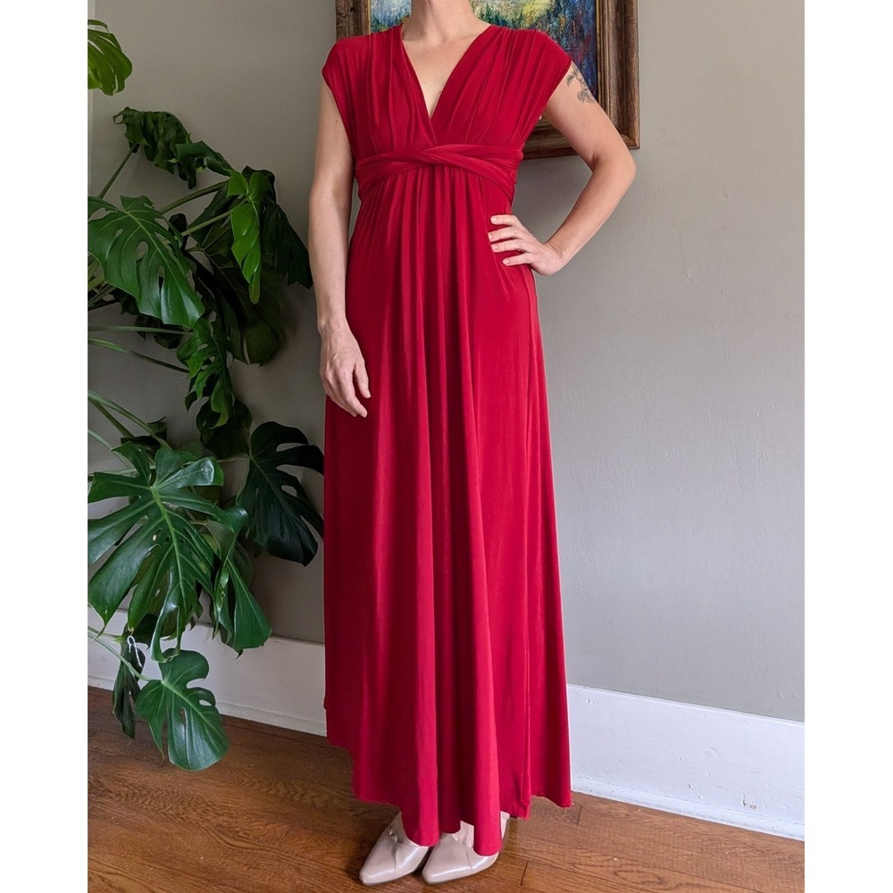 Vintage Red Infinity Dress Convertible Transformer Maxi Multi Way Bridesmaid - Picture 2 of 16